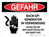 Gefahr - Backup-Generator in Verwendung (Danger - Back Up Generator In Use Turn Off Main Breaker) Landscape German - Wall Sign
