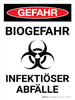 Gefahr - Biogefährlicher Infektiöser Abfall (Danger - Biohazard Infectious Waste) Portrait German - Wall Sign Gefahr - Biogefährlicher Infektiöser Abfall (Danger - Biohazard Infectious Waste) Portrait German - Wall Sign
