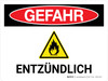 Gefahr - Entzündlich (Danger - Flammable) German - Wall Sign Gefahr - Entzündlich (Danger - Flammable) German - Wall Sign