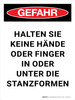 Gefahr - Hände oder Finger nicht unter Stanzformen stecken (Danger - Do Not Put Hands or Fingers Into Under Cutting Dies) Portrait German - Wall Sign