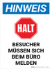 Hinweis - Besucher MÜSSEN sich beim BÜRO melden (Notice - Visitor Must Report To The Office) Portrait German - Wall Sign Hinweis - Besucher MÜSSEN sich beim BÜRO melden (Notice - Visitor Must Report To The Office) Portrait German - Wall Sign