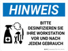 Hinweis - Bitte desinfizieren Sie Ihre Workstation (Notice - Please Disinfect Your Workstation) Landscape German - Wall Sign