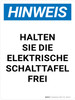 Hinweis - Halten Sie die Schalttafel frei (Notice - Keep Electrical Panel Clear) Portrait German - Wall Sign