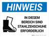 Hinweis - In Diesem Bereich sind Stahlzehschuhe Erforderlich (Notice - Steel Toe Shoes Required in This Area) Landscape German - Wall Sign