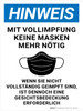 Hinweis - Mit Vollimpfung Keine Masken Mehr Nötig (Notice Masks No Longer Necessary With Full Vaccination) Portrait German - Wall Sign