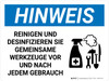 Hinweis - Reinigen und desinfizieren Sie gemeinsam genutzte Werkzeuge (Notice - Clean And Disinfect Shared Tools) Landscape German - Wall Sign Hinweis - Reinigen und desinfizieren Sie gemeinsam genutzte Werkzeuge (Notice - Clean And Disinfect Shared Tools) Landscape German - Wall Sign