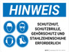Hinweis - Schutzhelm Schutzbrille Gehörschutz Stahlkappe Schuhe Erforderlich (Notice - Hard Hat Safety Glasses Hearing Protection Steel Toe Shoes Required) Landscape German - Wall Sign