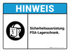Hinweis - Sicherheitsausrüstung PSA-Aufbewahrungsschrank (Notice - Safety Equipment PPE Storage Cabinet) ANSI Landscape German - Wall Sign