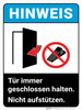 Hinweis - Tür Immer Geschlossen Halten (Notice - Keep Door Closed At All Times) ANSI Portrait German - Wall Sign Hinweis - Tür Immer Geschlossen Halten (Notice - Keep Door Closed At All Times) ANSI Portrait German - Wall Sign