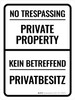Kein Betrefend Privatbesitz (No Trespassing Private Property) Bilingual German - Wall Sign Kein Betrefend Privatbesitz (No Trespassing Private Property) Bilingual German - Wall Sign