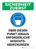 Sicherheit Zuerst - Über Diesen Punkt hinaus Erforderliche Gesichtsabdeckungen (Safety First - Face Face Coverings Required Beyond This Point) Portrait German - Wall Sign Sicherheit Zuerst - Über Diesen Punkt hinaus Erforderliche Gesichtsabdeckungen (Safety First - Face Face Coverings Required Beyond This Point) Portrait German - Wall Sign