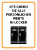 Speichern Sie alle persönlichen Werte in Locker (Store All Personal Belongings In Locker) German - Wall Sign