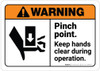 Warning: Pinch Point Keep Hands Clear During Operation ANSI - Wall Sign Warning: Pinch Point Keep Hands Clear During Operation ANSI - Wall Sign