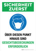 Sicherheit Zuerst - Über diesen Punkt hinaus sind Gesichtsbedeckungen erforderlich (Safety First - Face Coverings Required Beyond This Point) Portrait German - Wall Sign