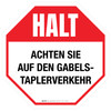 Halt - Achten Sie auf Gabelstaplerverkehr (Stop - Look Out For Forklift Traffic) German - Floor Sign Halt - Achten Sie auf Gabelstaplerverkehr (Stop - Look Out For Forklift Traffic) German - Floor Sign
