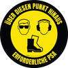 Über diesen Punkt hinaus erforderliche PSA – Schuhe, Gehörschutz, Brillen (PPE Required Beyond This Point - Shoes, Hearing Protection, Eyeware) Circular German - Floor Sign Über diesen Punkt hinaus erforderliche PSA – Schuhe, Gehörschutz, Brillen (PPE Required Beyond This Point - Shoes, Hearing Protection, Eyeware) Circular German - Floor Sign