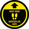 Warten Sie Hier (Wait Here) Bilingual Circular German - Floor Sign