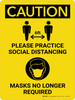 Caution: Practice Social Distancing Mask No Longer Required Portrait - Wall Sign