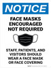Notice: Masks Encouraged Not Required Patients Staff Portrait - Wall Sign