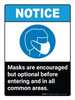 Notice: Masks Encouraged But Optional Before Entering ANSI Portrait - Wall Sign