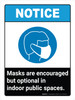 Notice: Masks Encouraged But Optional Indoor Public ANSI Portrait - Wall Sign Notice: Masks Encouraged But Optional Indoor Public ANSI Portrait - Wall Sign