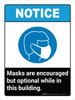 Notice: Masks Encouraged But Optional This Building ANSI Portrait - Wall Sign