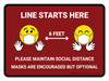 Line Starts Here Social Distancing Red With Emoji Landscape - Wall Sign