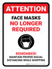 Attention Face Masks No Longer Required Portrait - Wall Sign