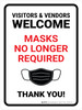 Visitors And Vendors Welcome Mask No Longer Portrait - Wall Sign Visitors And Vendors Welcome Mask No Longer Portrait - Wall Sign