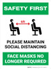 Safety First: Masks No Longer Required Distancing Portrait - Wall Sign