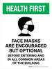 Health First: Mask Encouraged In Building Portrait - Wall Sign Health First: Mask Encouraged In Building Portrait - Wall Sign