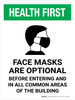 Health First: Mask Optional In Building Portrait - Wall Sign