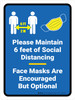 Maintain Social Distancing Masks Encouraged Portrait - Wall Sign Maintain Social Distancing Masks Encouraged Portrait - Wall Sign