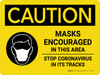 Caution: Mask Encouraged In This Area - Stop Coronavirus Landscape - Wall Sign Caution: Mask Encouraged In This Area - Stop Coronavirus Landscape - Wall Sign