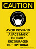 Caution: Avoid COVID-19 - Face Mask Highly Encouraged Portrait - Wall Sign