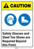 Caution: Safety Glasses Steel Toe Shoes Required Beyond Point ANSI - Wall Sign