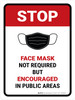 Stop: Face Mask Not Required But Encouraged In Public Areas Portrait - Wall Sign