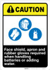 Caution: Wear Face Shield Gloves Adding Water Batteries ANSI - Wall Sign Caution: Wear Face Shield Gloves Adding Water Batteries ANSI - Wall Sign