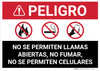 Danger: No Open Flames Smoking Cell Phones Spanish Landscape - Wall Sign
