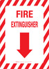 Fire Extinguisher Arrow Down Arrow with Hazard Lines Portrait - Wall Sign