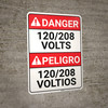 Danger: 120/208 Volts Bilingual Spanish - Wall Sign