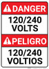 Danger: 120/240 Volts Bilingual Spanish - Wall Sign Danger: 120/240 Volts Bilingual Spanish - Wall Sign