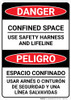 Danger: Confined Space Use Harness and Lifeline Bilingual Spanish - Wall Sign Danger: Confined Space Use Harness and Lifeline Bilingual Spanish - Wall Sign
