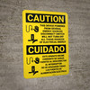 Caution: Device Powered from Seveal Sources Bilingual Spanish - Wall Sign