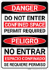 Danger: Do Not Enter Confined Space Permit Required Bilingual Spanish - Wall Sign
