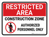 Restricted Area: Construction Zone with Icon Landscape - Wall Sign Restricted Area: Construction Zone with Icon Landscape - Wall Sign