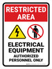 Restricted Area: Electrical Equipment with Icon Portrait - Wall Sign