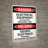 Danger: Electrical Equipment Authorized Only Bilingual Spanish - Wall Sign