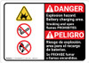 Danger: Explosion Hazard Battery Charging Bilingual Spanish - Wall Sign Danger: Explosion Hazard Battery Charging Bilingual Spanish - Wall Sign
