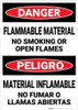 Danger: Flammable Material No smoking Open Flames Bilingual Spanish - Wall Sign